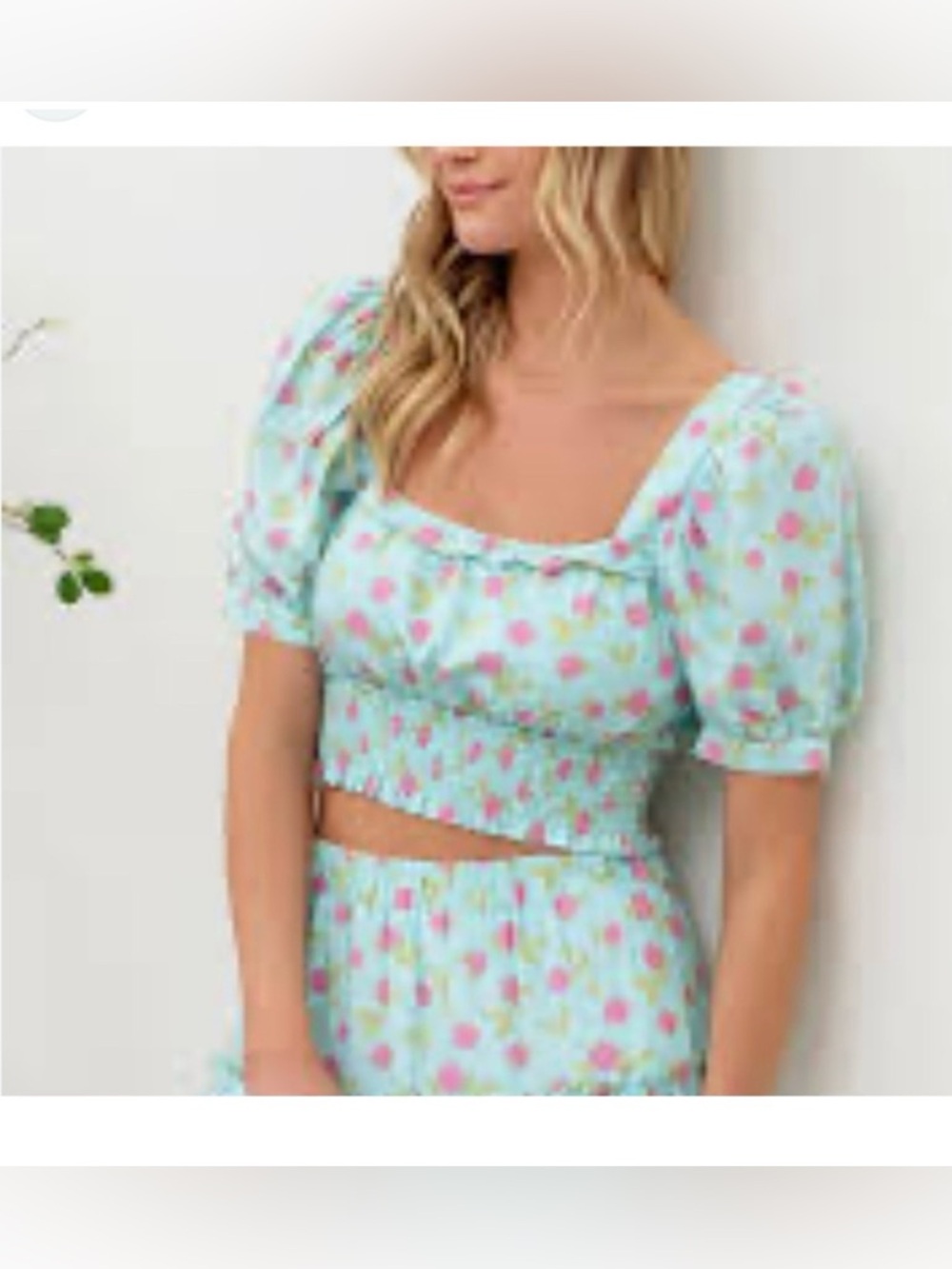 Blu Pepper Light Blue Floral Puff Sleeve Smocked Crop Top